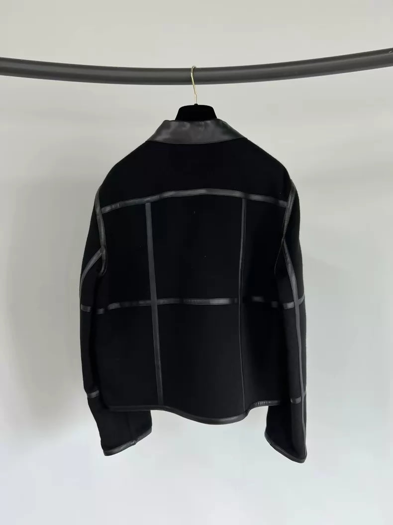 Hermes black cashmere and leather Jacket