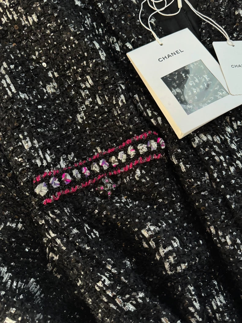 Chanel 24C black sequined tweed jacket