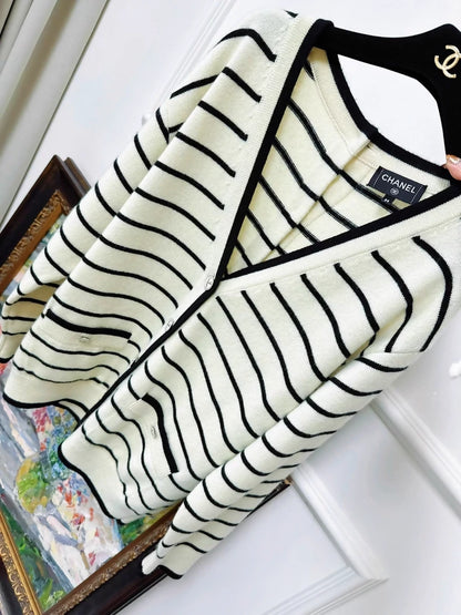 Chanel 25S yellow and black striped cardigan