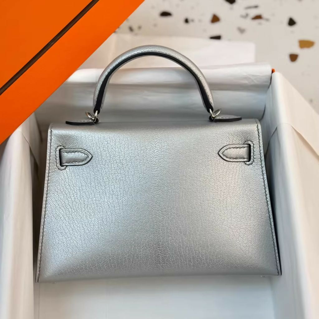 Hermès Kelly 20 Mini Sellier Argent Silver Metallic Chevre