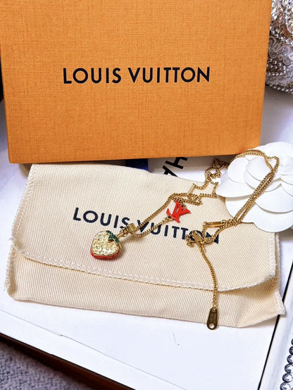 Louis Vuitton red strawberry gold necklace