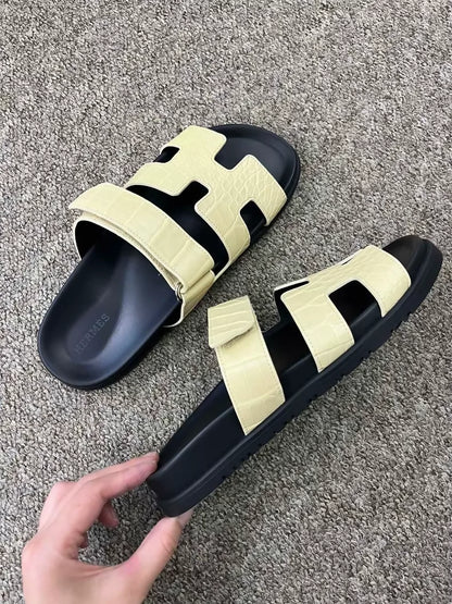 Hermes matte crocodile slippers