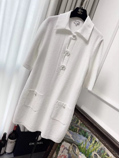 Chanel 23P white pearl-button polo dress