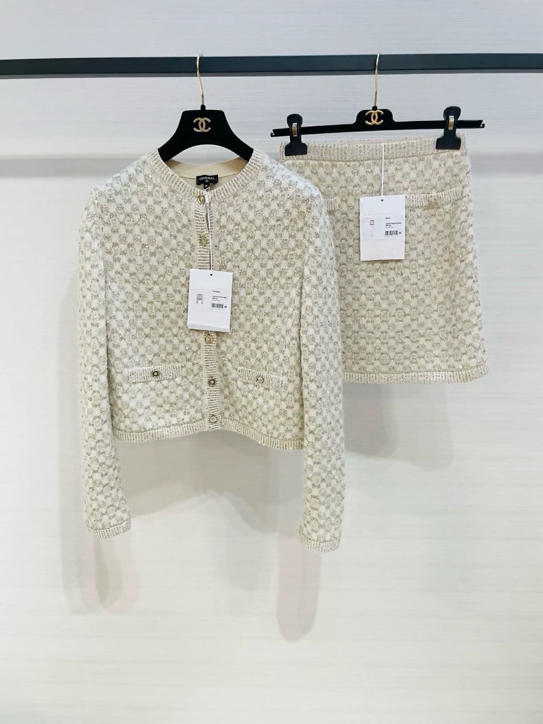 Chanel 23B beige cardigan & skirt set