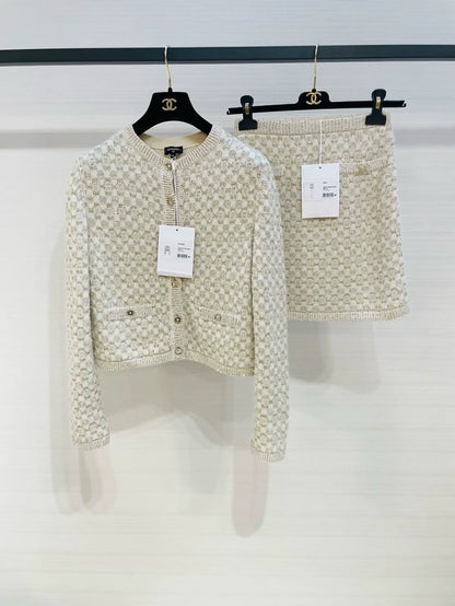 Chanel 23B beige cardigan & skirt set
