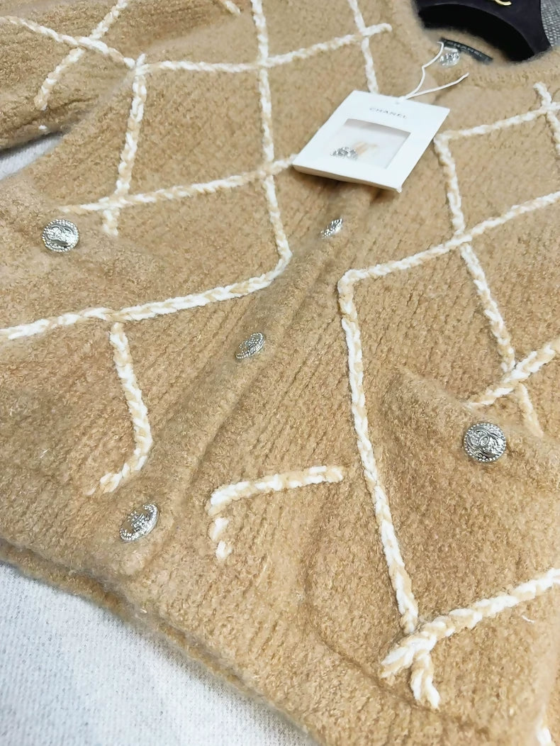 Chanel 23N Coco Neige Ski Khaki Teddy Knit Cardigan