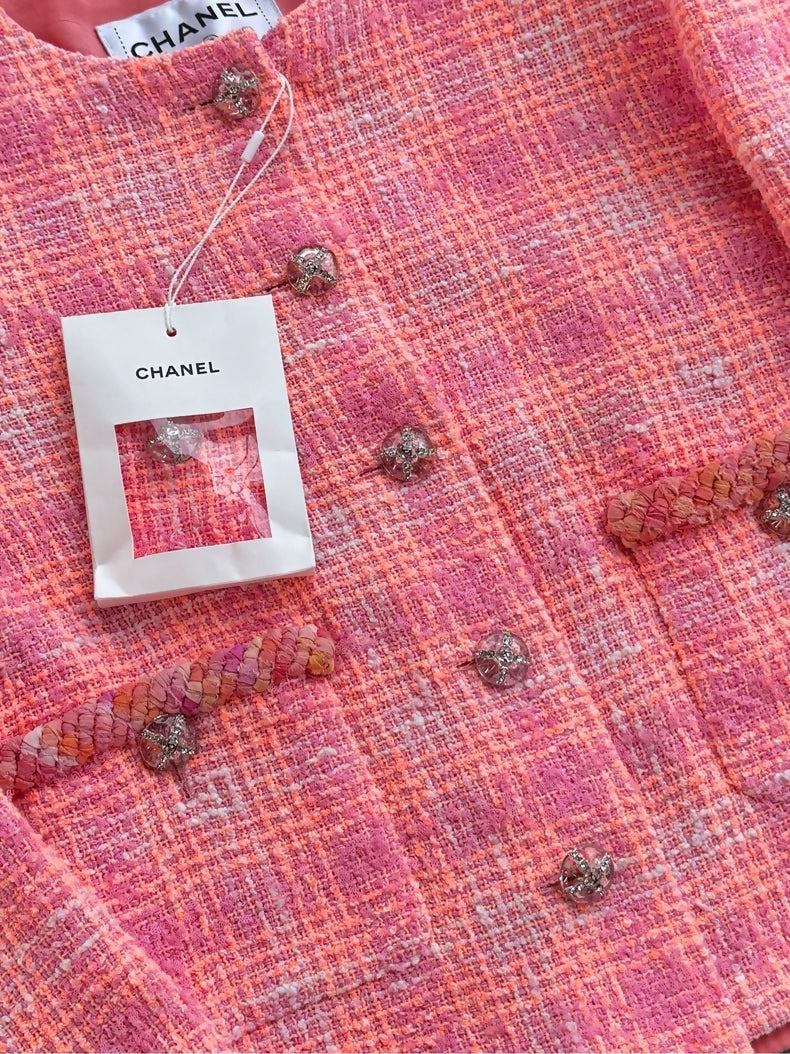 Chanel 24C Orange-Pink Tweed Jacket