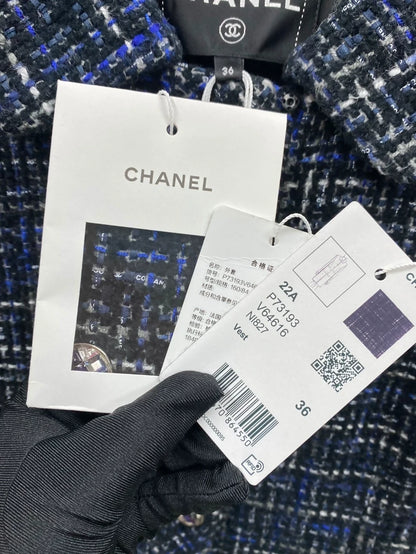 Chanel 22A black and white long cardigan