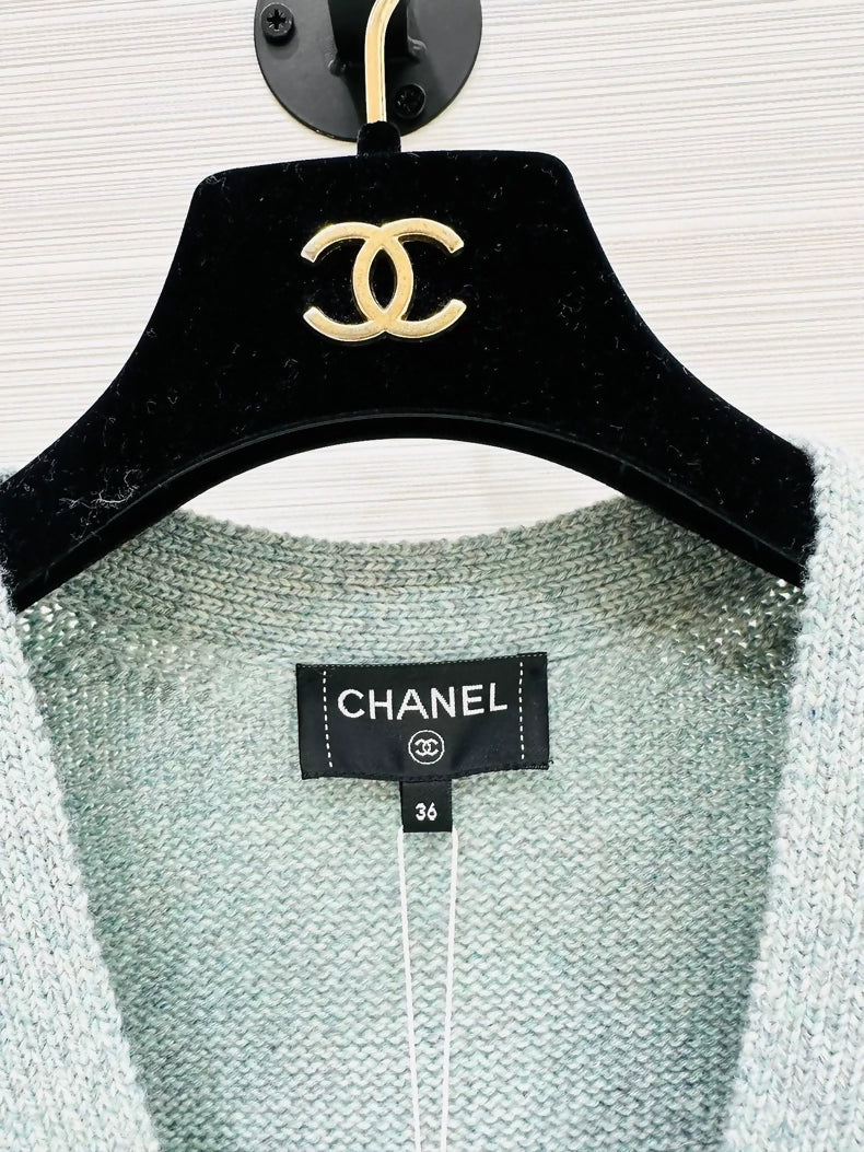 Chanel 24k blue and brown striped knit cardigan