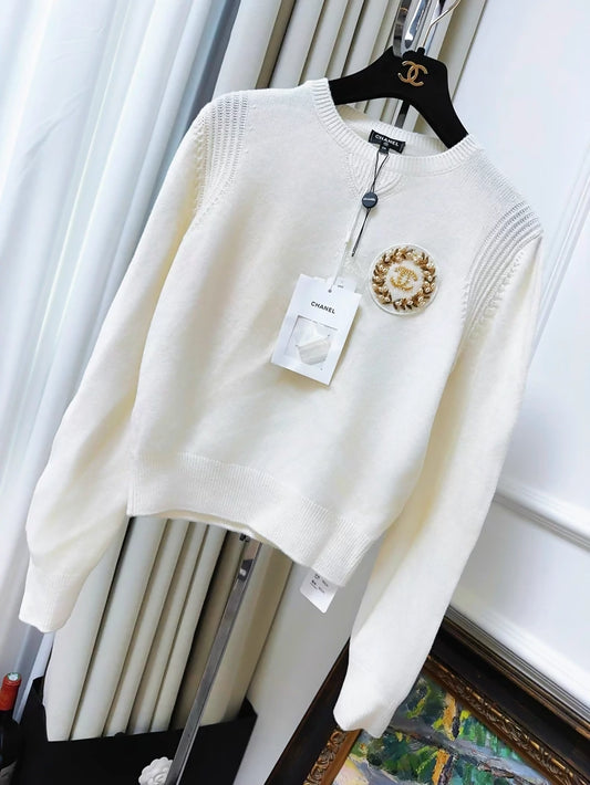 Chanel 20A ecru cashmere sweater