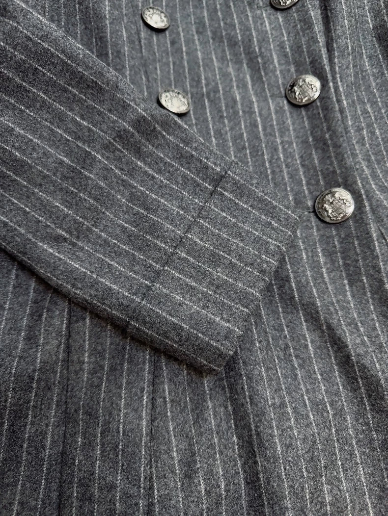 Chanel Grey Pinstriped Long Coat