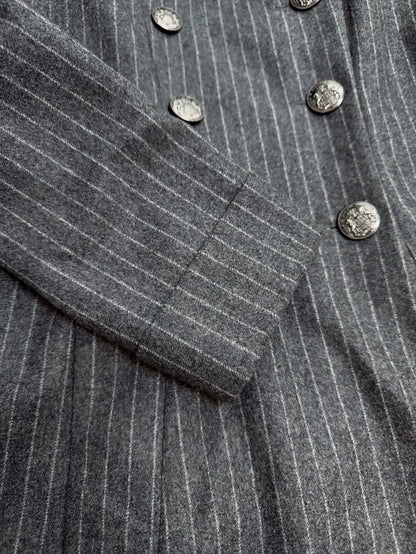 Chanel Grey Pinstriped Long Coat
