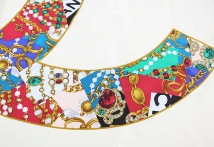 Chanel 100% Silk Beige Jewelry Pattern Scarf