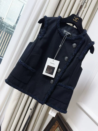 Chanel 18A dark blue tweed vest
