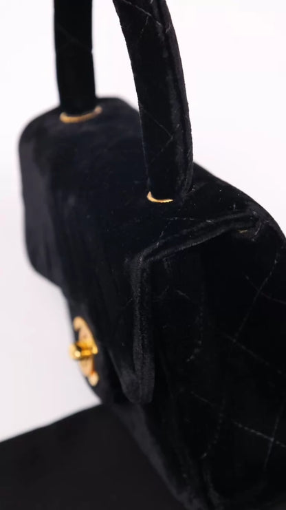 Chanel 2 Black Velvet Mini Kelly Handbag