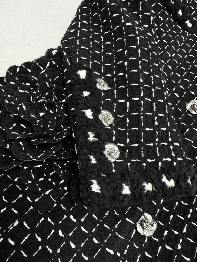 Chanel 23K black tweed jacket with white stitching
