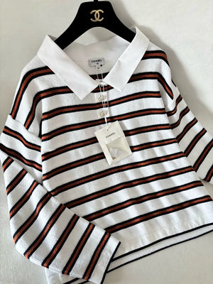 Chanel 26C Brown Striped Polo Top