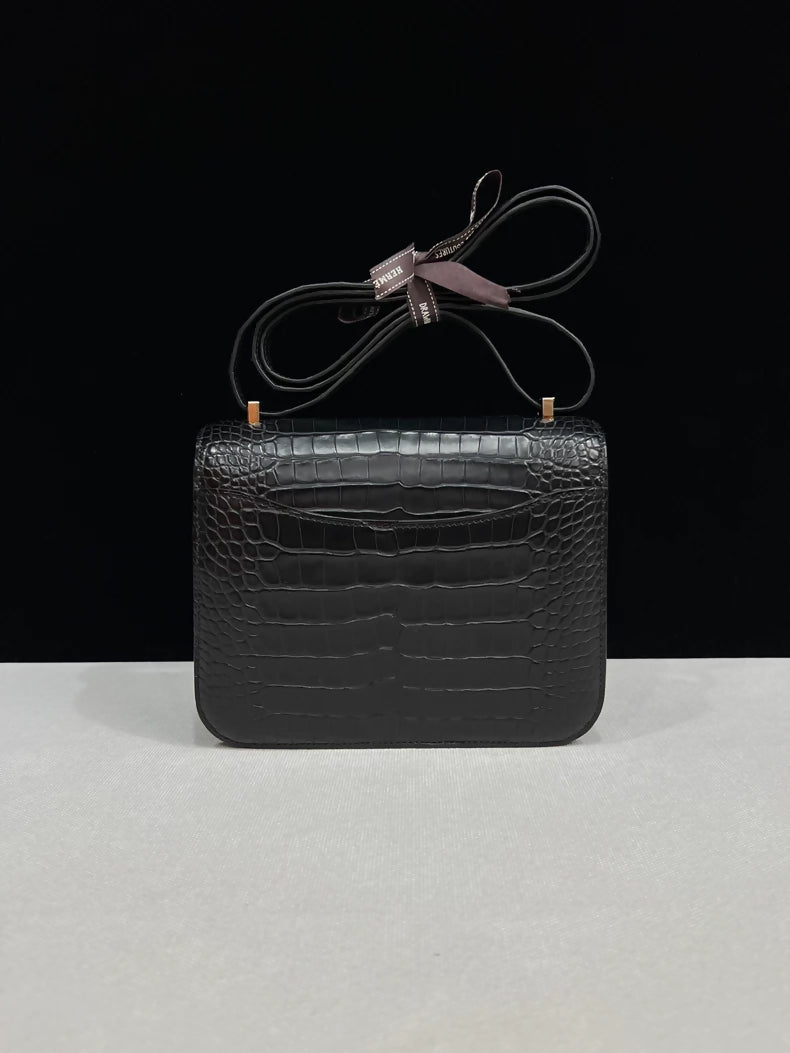 Hermes Constance 19 black matte alligator leather light gold hardware