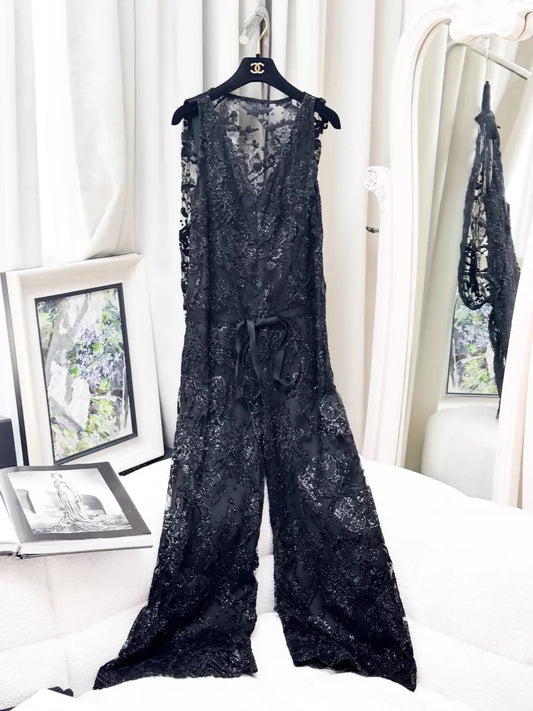 Chanel 11A black sequin lace jumpsuit