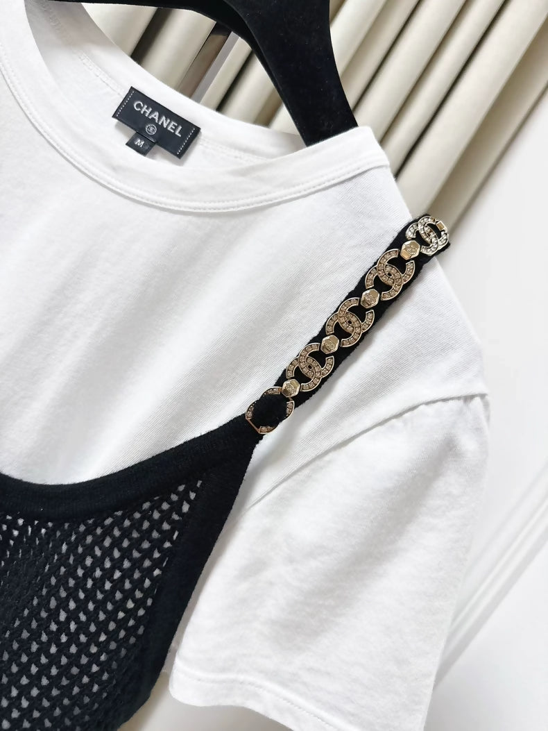 Chanel 22c Double C tank top with rhinestone chain