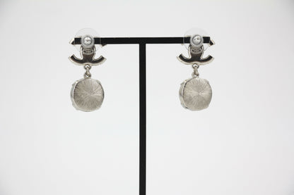 Chanel 17K Rhinestone Semi-transparent Round Pendant CC Stud Earrings