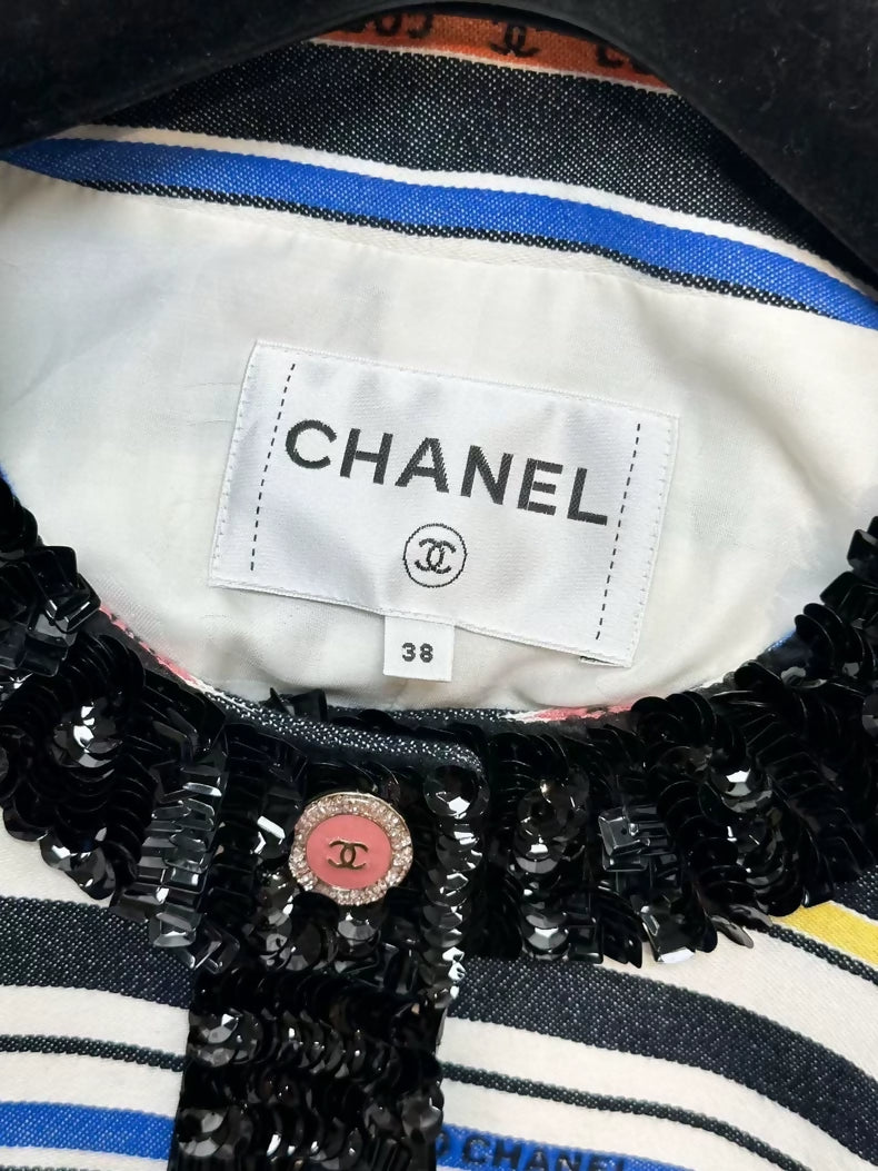 Chanel 22SS Multicolor stripes sequinned dress
