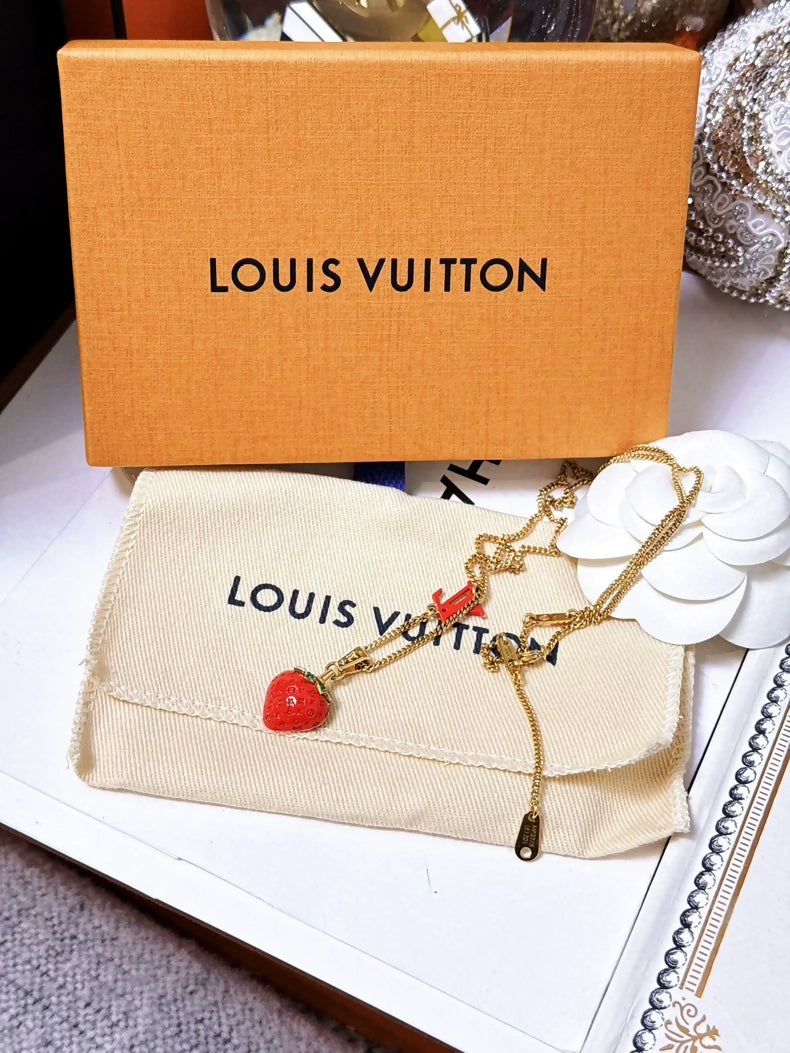 Louis Vuitton red strawberry gold necklace