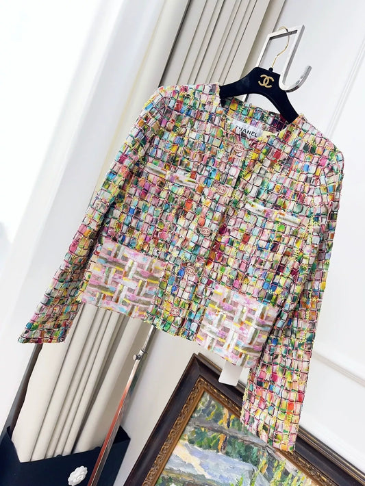 Chanel 21p Colorful Mosaic Haute Couture Embroidered Sequins Jacket