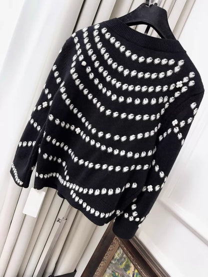 Chanel 25P black and white pearl print cardigan