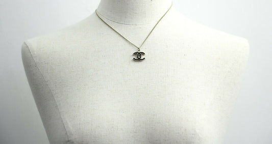 Chanel Vintage 07V Enamel Classic Black CC Light Gold Necklace