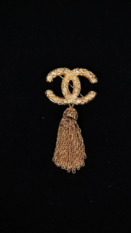 Chanel 2003 Plain Gold Lava CC Tassel Brooch