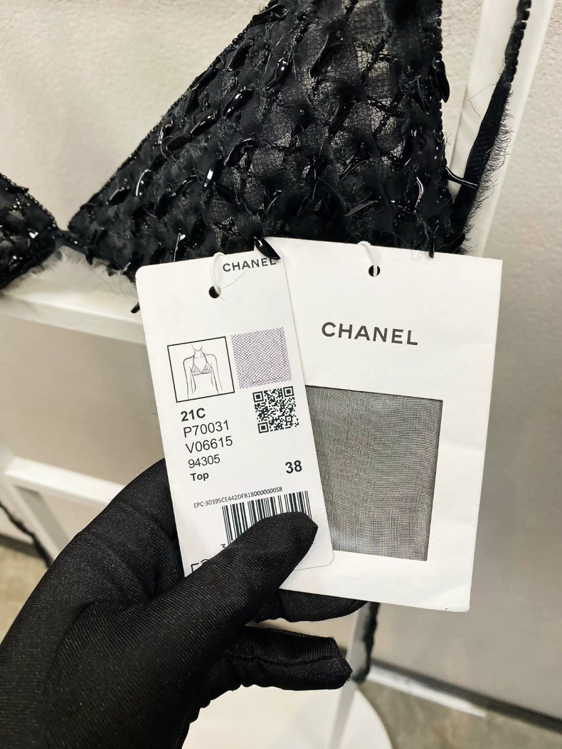Chanel 21c black pearl silk top