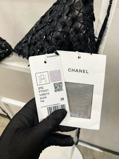Chanel 21c black pearl silk top
