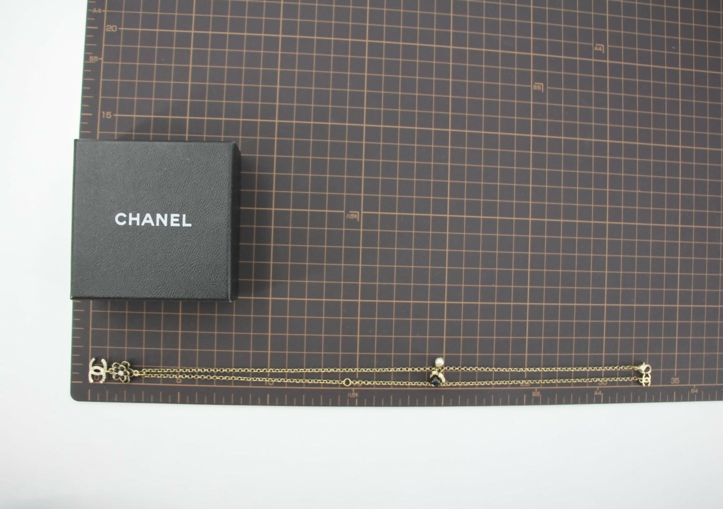 Chanel A21C Rhinestone Black Pendant Camellia Light Gold Necklace