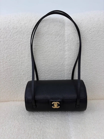 Chanel 26P Black Gold Embossed Calfskin Shoulder Bag