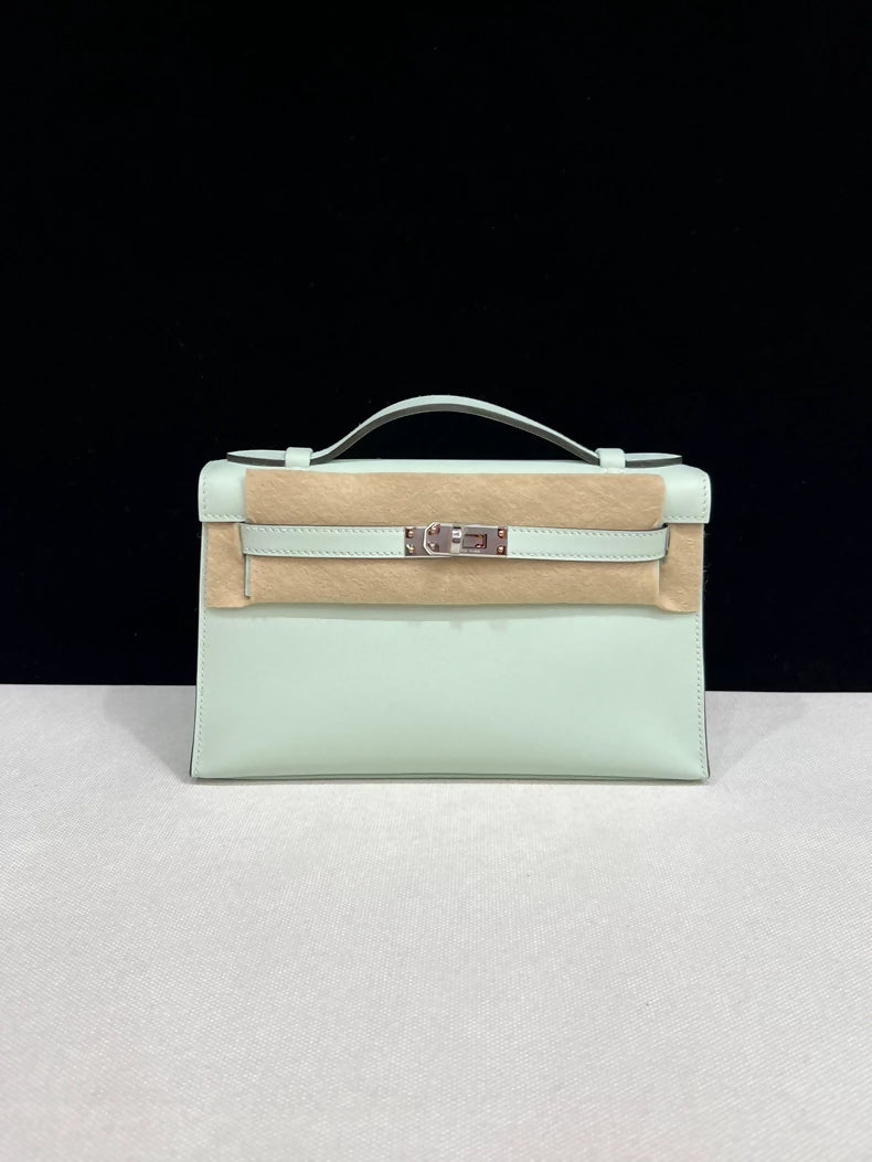 Hermes Kelly Pochette Vert Peppermint Swift Palladium Hardware