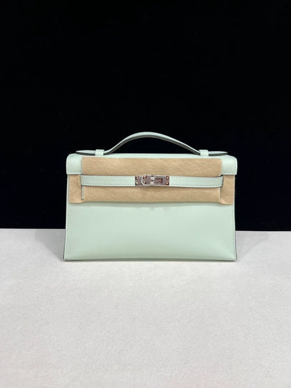 Hermes Kelly Pochette Vert Peppermint Swift Palladium Hardware