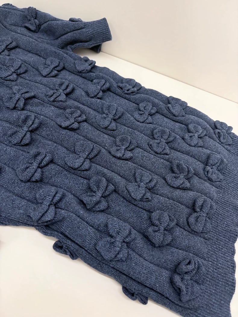Chanel 15P Navy Blue Cashmere T-Shirt with Bows