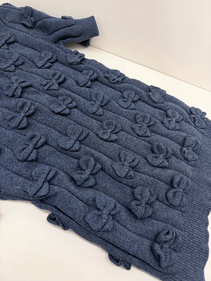 Chanel 15P Navy Blue Cashmere T-Shirt with Bows