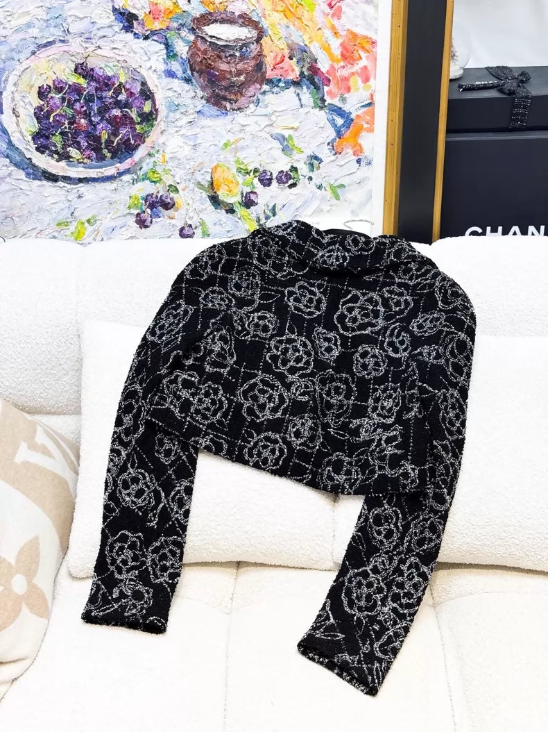 Chanel 22p black tweed camellia jacket