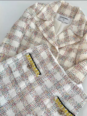 Chanel 24S gold beige tweed jacket and skirt set