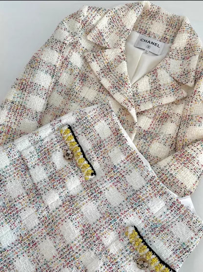 Chanel 24S gold beige tweed jacket and skirt set