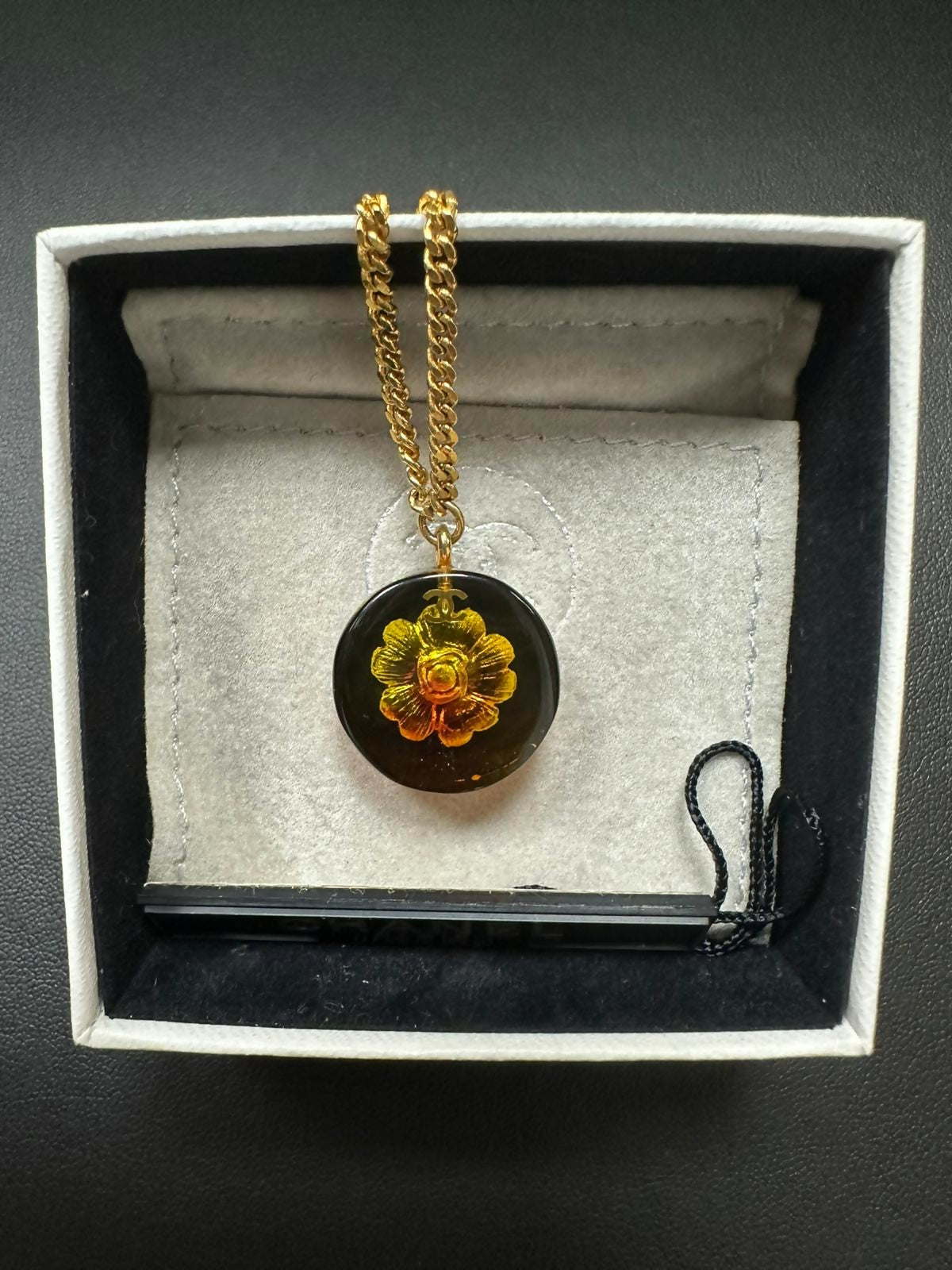 Chanel Vintage 98A Acrylic Dark Brown Camellia Necklace