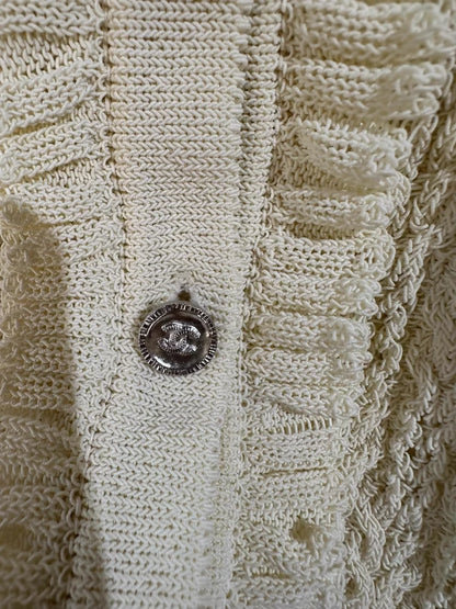Chanel 25C off-white ruffled knit cardigan