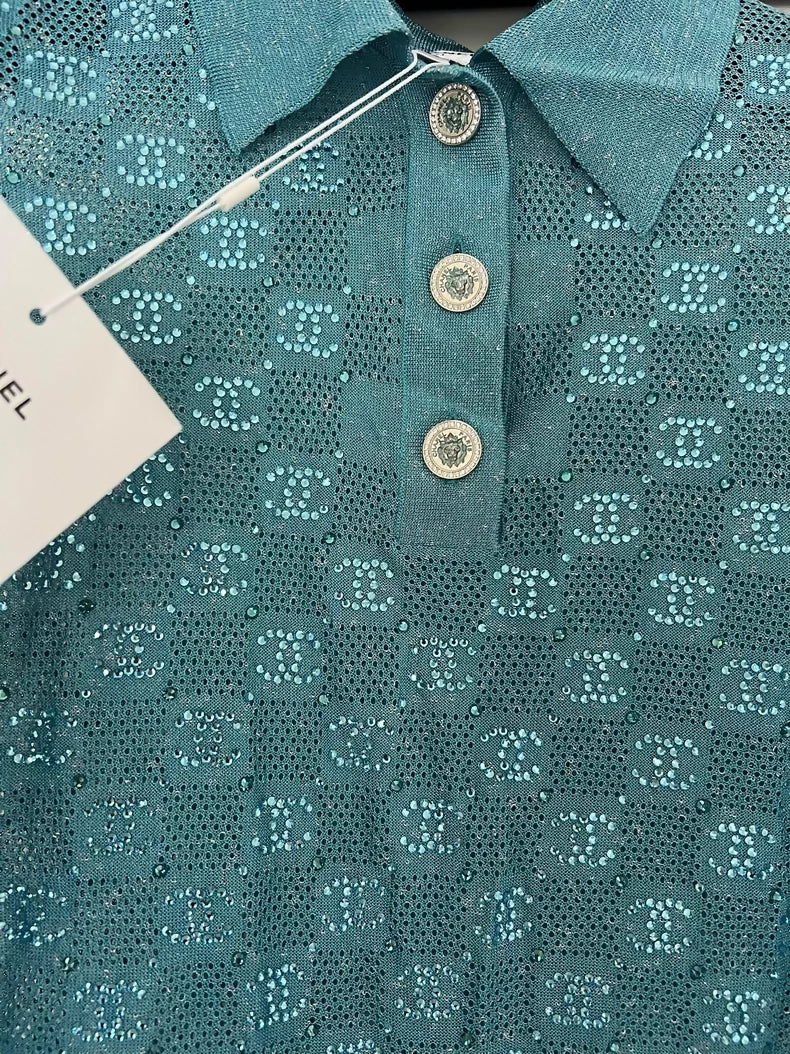 Chanel 23C Blue Rhinestone long T-Shirt
