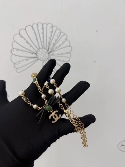 Chanel Pearl Leather Bow Necklace
