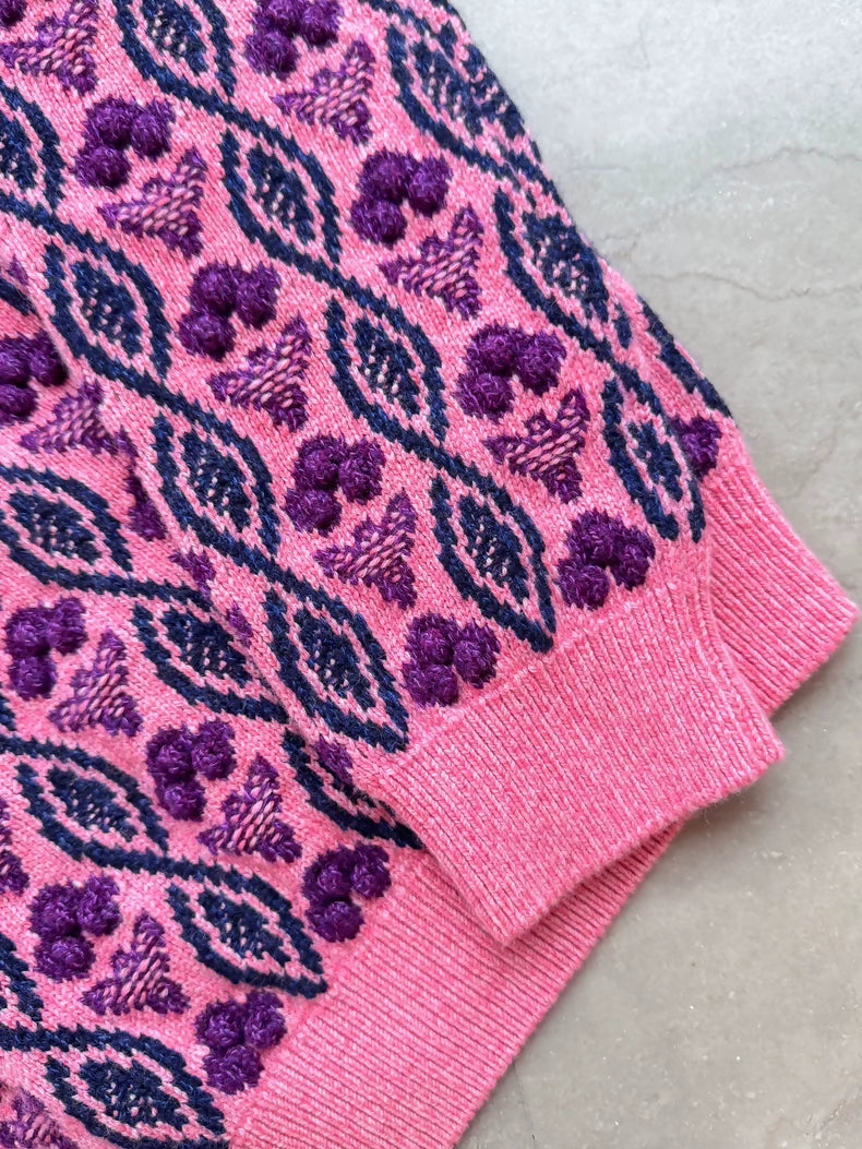Chanel 22K pink-purple camellia brooch sweater