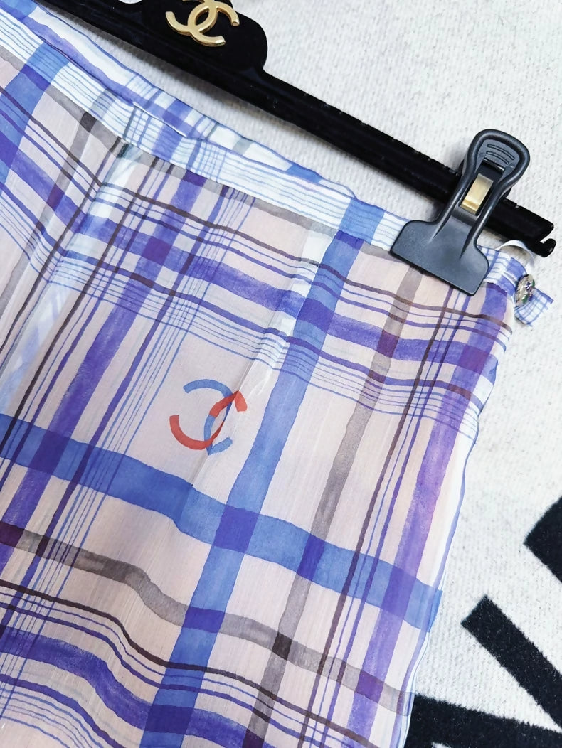 Chanel 23P Blue and White Silk CC Logo Pants