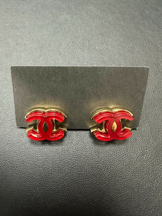 Chanel 2023 Metal Red Coco Mark Earrings