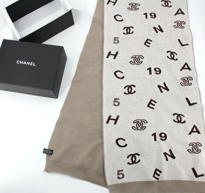 Chanel 23A Cotton Knitted Beige No.5 CC logo Scarf